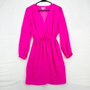 Lilly Pulitzer Women Neon Pink Long Sleeve V Neck Mini Dress Size Small